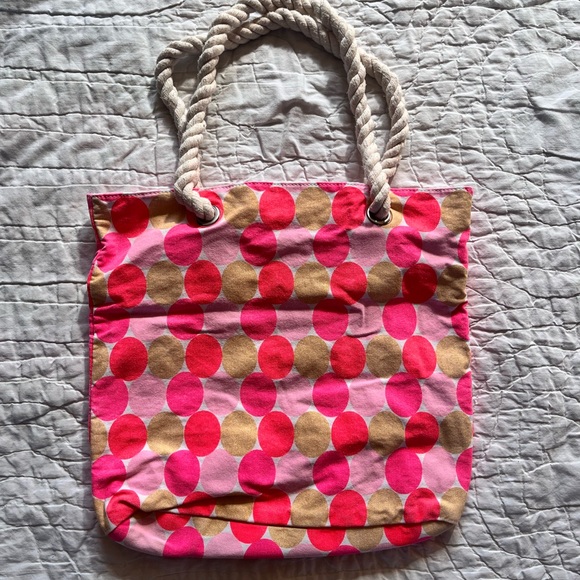 Pink and Tan Polka Dot Tote Bag - Picture 2 of 7